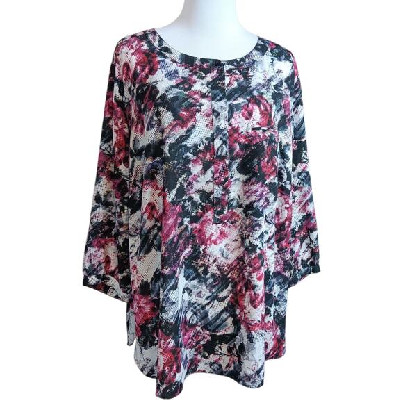 NYDJ Blouse Top 2X Floral Pleats Popover Dressy Career Office‎ Event Roses Artsy - Picture 10 of 11